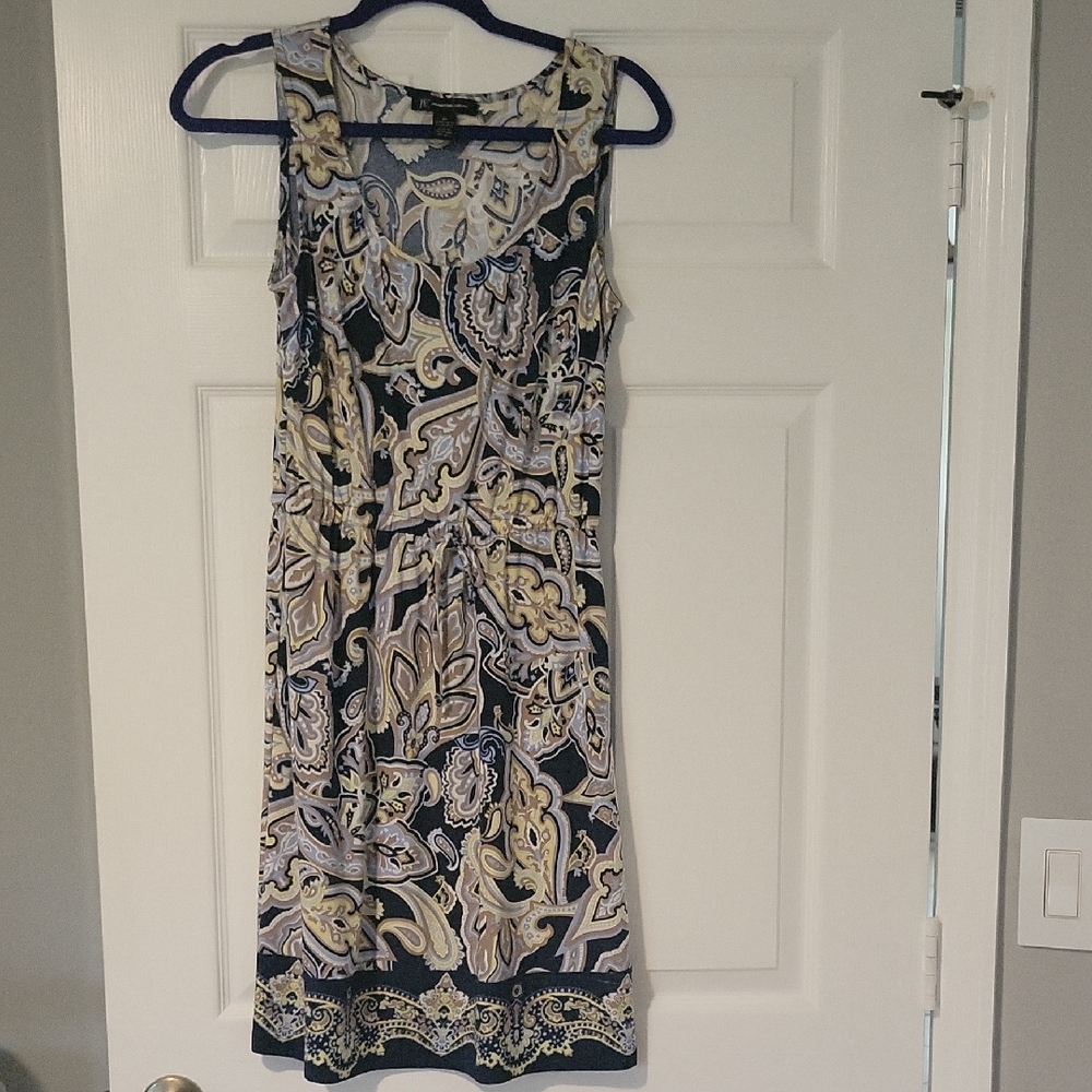 INC International Concepts Blue and Cream Ruched Midi Sundress